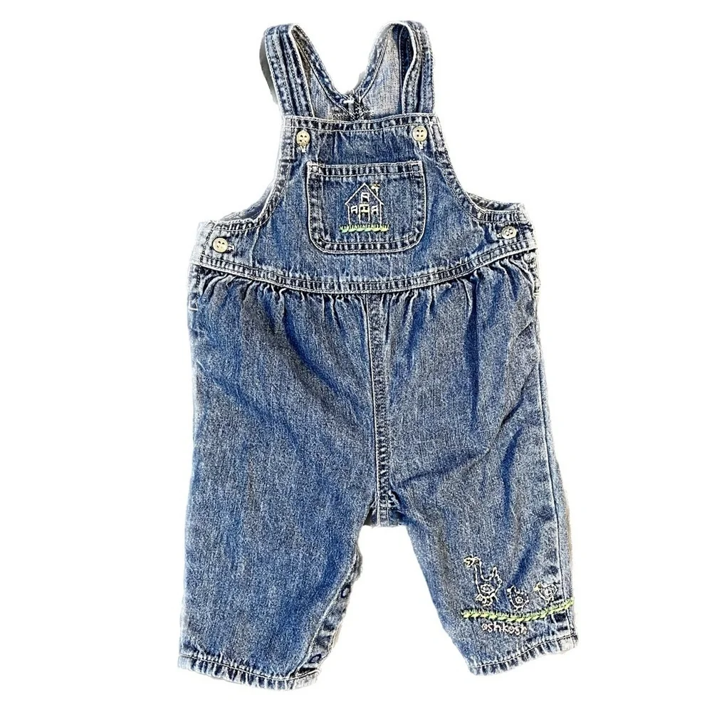 Vintage Y2K OshKosh Baby Denim Duck Farmhouse Overalls Size 3/6 Months